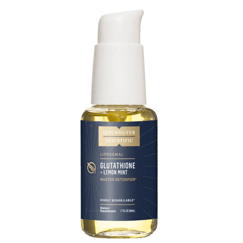 Quicksilver Scientific Liposomal Glutathione Lemon Mint i flytende pumpeflaske. Liposomalt glutathiontilskudd med sitron- og myntesmak.
